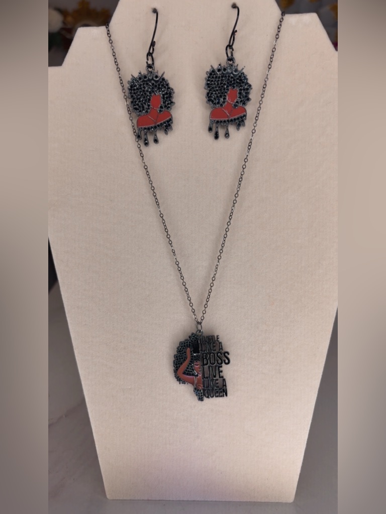 Women’s Black Metal Necklace & Earrings Set